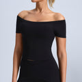 Brushed Off-shoulder Tight-fitting Short Sleeves